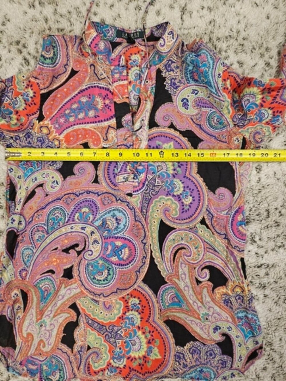 Lauren Ralph Lauren Colorful Paisley 70's Retro Festival Boho Top SZ M Tie Neck - Picture 6 of 8